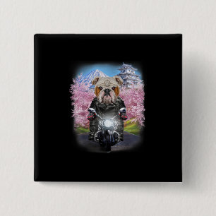 English Bulldog On Motorcycle Tour Japanese Garden 15 Cm Square Badge