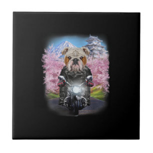 English Bulldog On Motorcycle Tour Japanese Sakura Tile