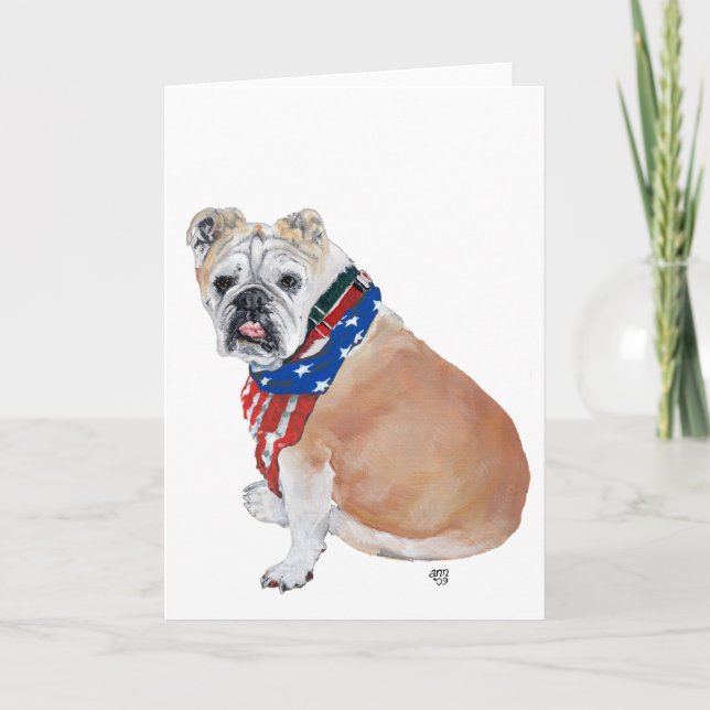English Bulldog Patriotic Card (Front)