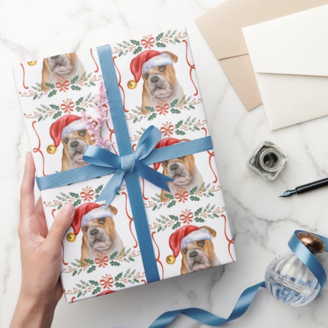 English Bulldog Pattern Christmas Wrapping Paper (Gifting)