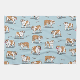 English bulldog pattern tea towel