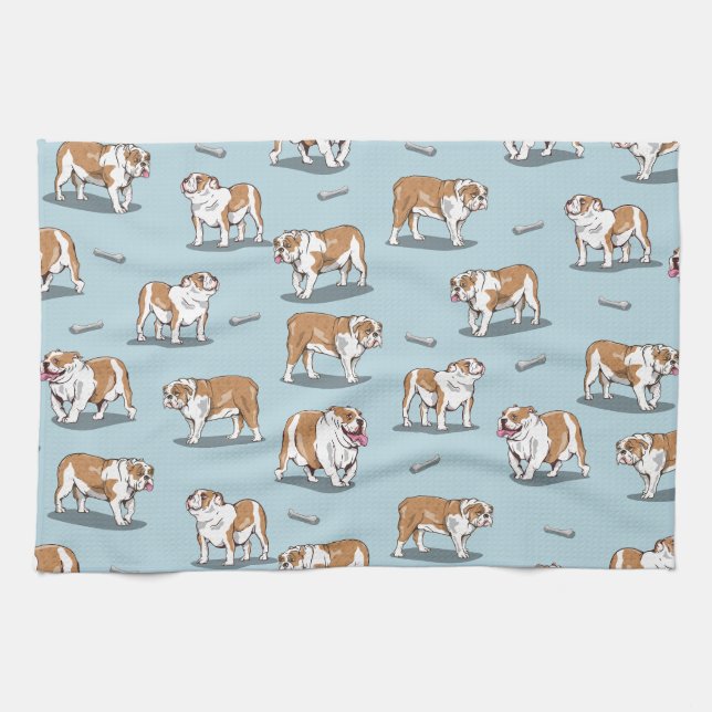 English bulldog pattern tea towel (Horizontal)