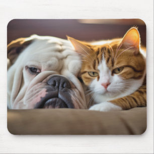 English Bulldog Pet Animal Beauty Warm Cuddle Art Mouse Mat