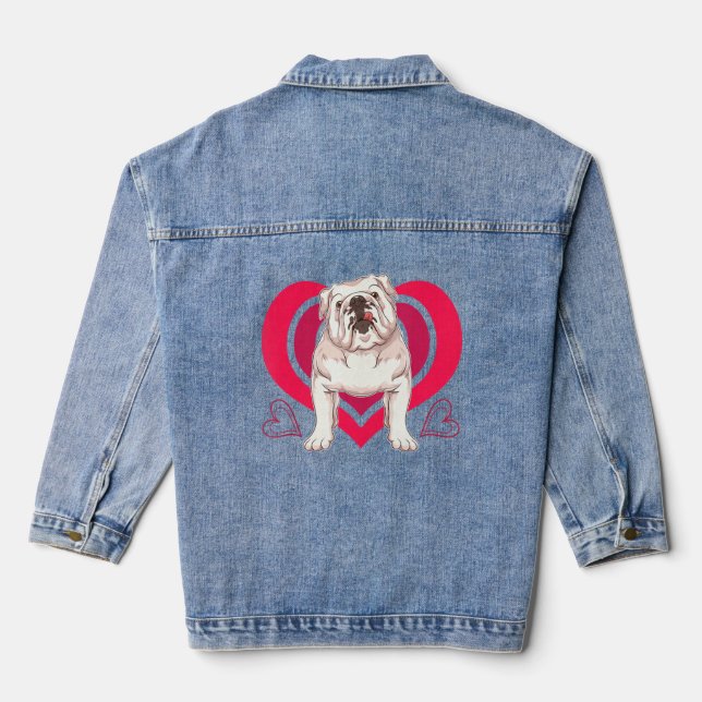English Bulldog  Pet Dog Owner Heart English Bulld Denim Jacket (Back)