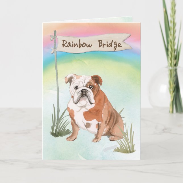 English Bulldog Pet Sympathy Over Rainbow Bridge Card (Front)