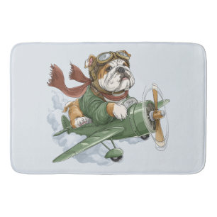 English Bulldog Pilot Aeroplane Bath Mat