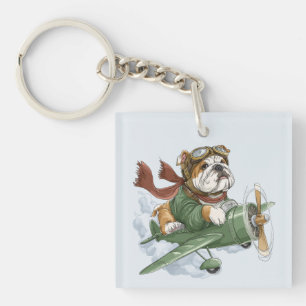 English Bulldog Pilot Aeroplane Key Ring