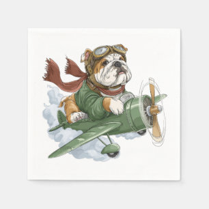 English Bulldog Pilot Aeroplane Napkin