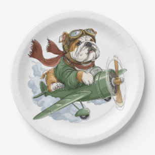 English Bulldog Pilot Aeroplane Paper Plate