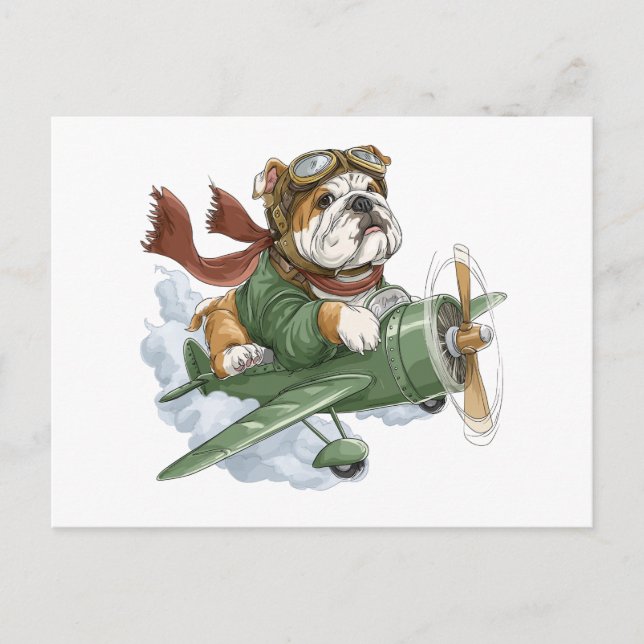 English Bulldog Pilot Aeroplane Postcard (Front)