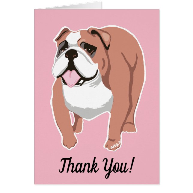English Bulldog Pink Thank You Greeting Card (Front)