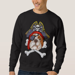 English Bulldog Pirate Jolly Roger Flag Skull Cros Sweatshirt