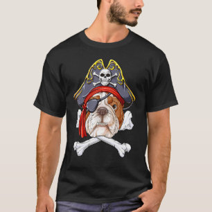 English Bulldog Pirate Jolly Roger Flag Skull Cros T-Shirt