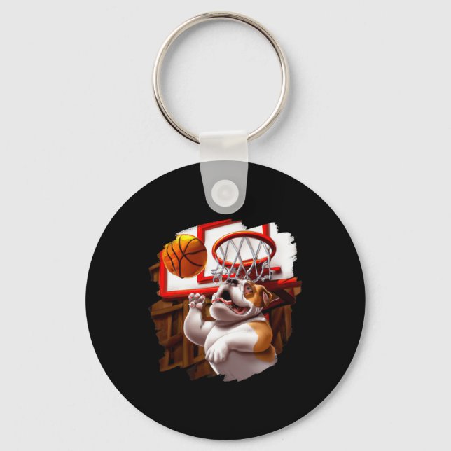 English Bulldog Playing Basketball Fun Dog Basketb Key Ring (Front)