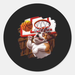 English Bulldog Playing Bysketbyll Fun Dog Bysketb Classic Round Sticker