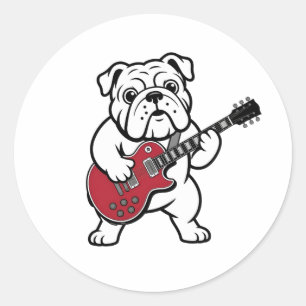 English Bulldog Playing Electric Guitar Classic Round Sticker