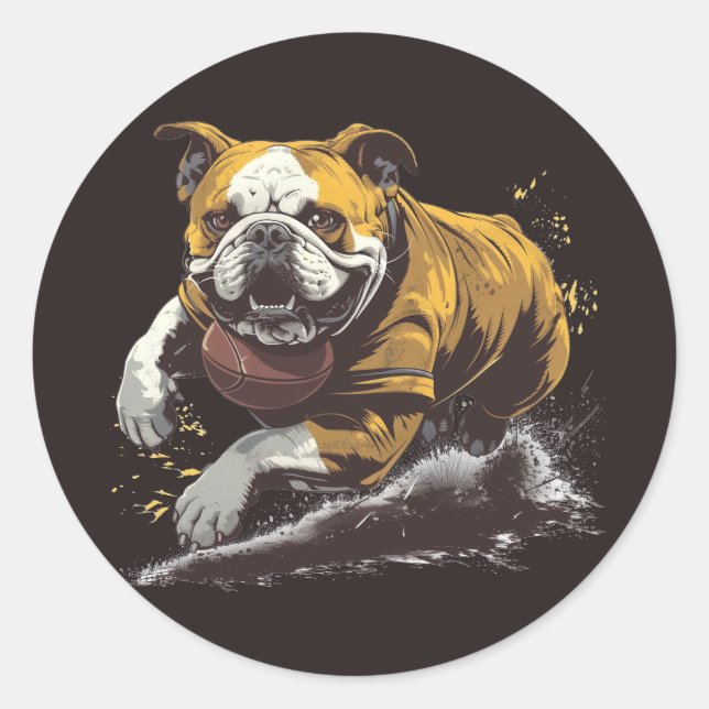 English Bulldog Playing Football Classic Round Sticker (Front)