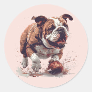 English Bulldog Playing Football Classic Round Sticker