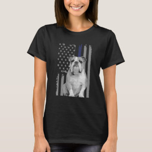 English Bulldog Police American Flag Blue Line T-Shirt