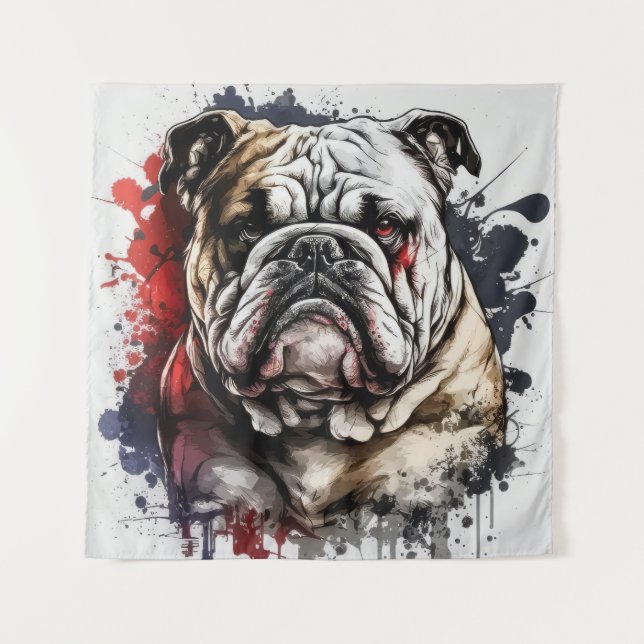 English Bulldog Portrait Animal Painting Pet Dog  Tapestry (Front)