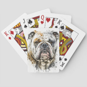 English Bulldog Portrait Animal Painting Wildlife  Playing Cards