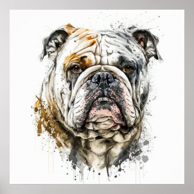 English Bulldog Portrait Animal Painting Wildlife  Poster (Front)