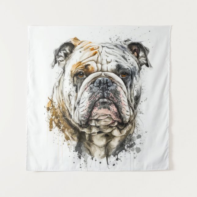 English Bulldog Portrait Animal Painting Wildlife  Tapestry (Front)