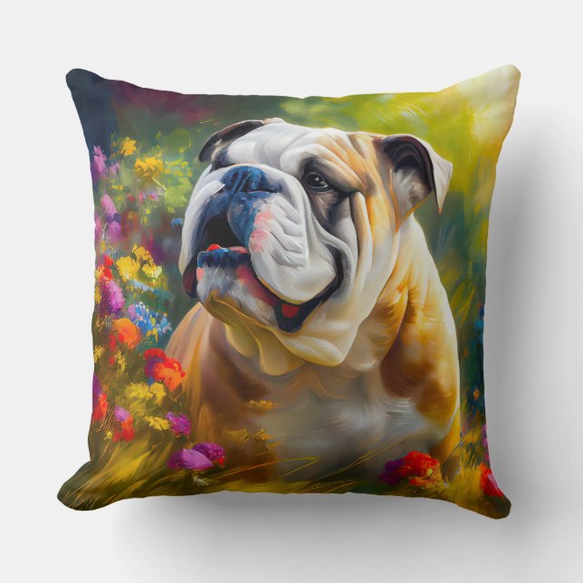English Bulldog Portrait Impressionist Style Cushion (Front)