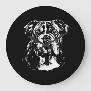 English Bulldog Portrait  Minimalist Apparel Large Clock