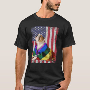 English Bulldog Pride American Flag LGBT Flag T-Shirt