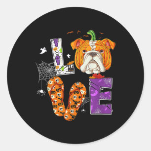 English Bulldog Pumpkin Graphic Art Dog Lover  Classic Round Sticker
