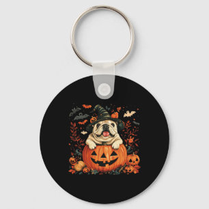 English Bulldog Pumpkin Halloween Thanksgiving Men Key Ring