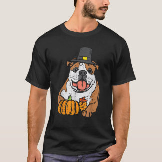 English Bulldog Pumpkin Leaf Thanksgiving Fall Hal T-Shirt