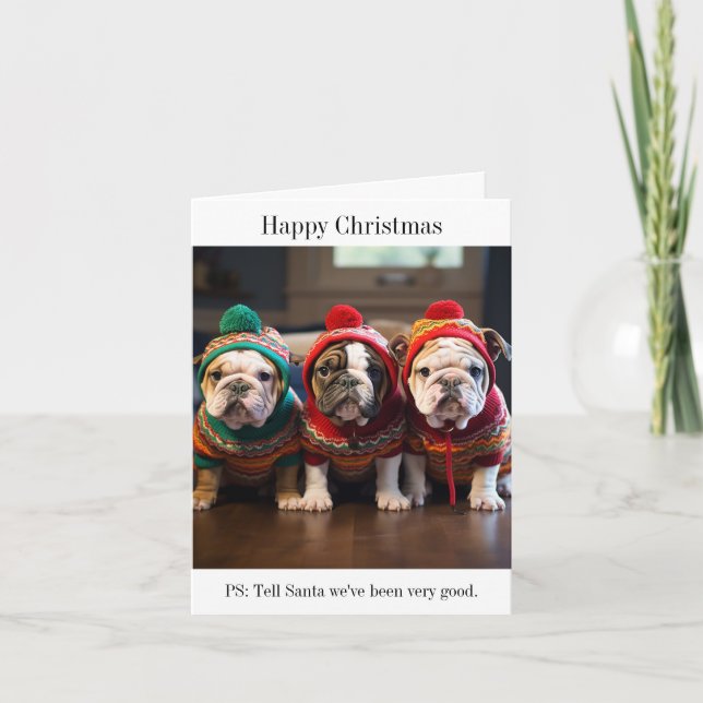 English Bulldog Puppies Christmas Card (Front)