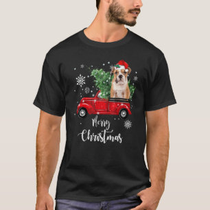 English Bulldog Puppies Ride Red Truck Christmas P T-Shirt