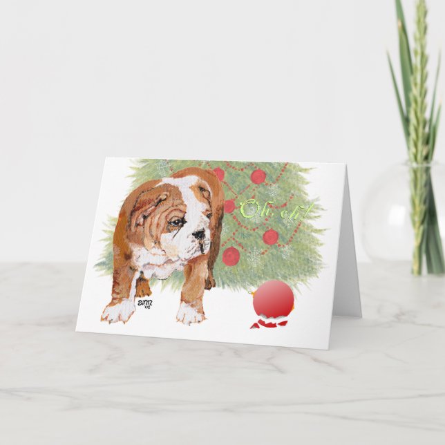English Bulldog Puppy Christmas Holiday Card (Front)
