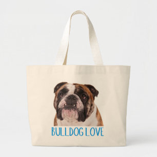 English Bulldog Puppy Dog Blue Love Large Tote Bag