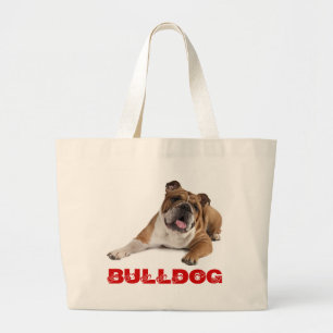 English Bulldog Puppy Dog Red Love Hearts Large Tote Bag
