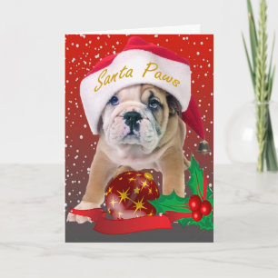 English bulldog puppy in Santa Hat Holiday Card