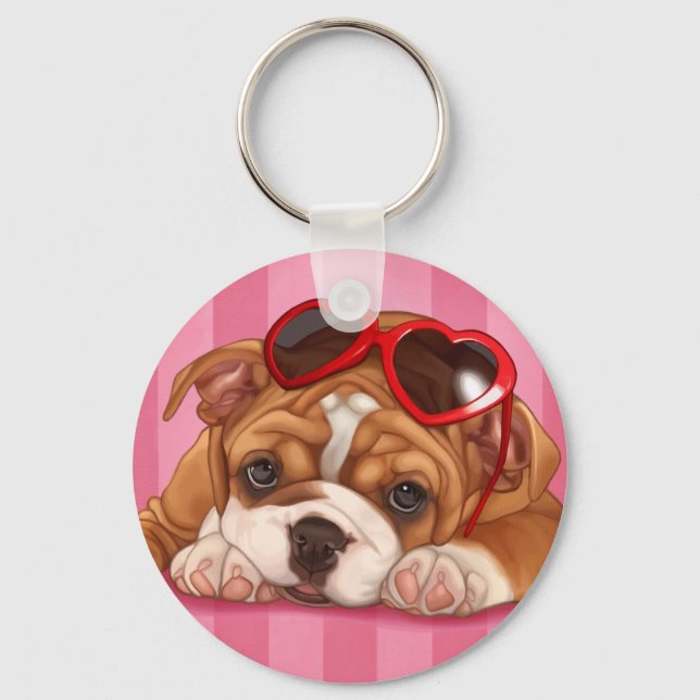 English Bulldog Puppy Key Ring (Front)