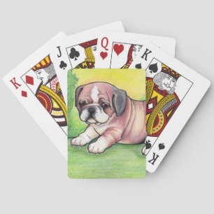 English Bulldog Puppy Playing Cards