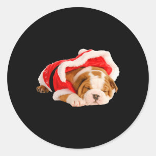 English Bulldog Puppy Santa Costume Fun Christmas  Classic Round Sticker