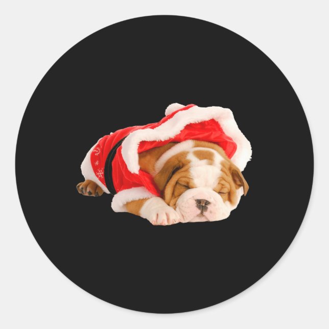 English Bulldog Puppy Santa Costume Fun Christmas  Classic Round Sticker (Front)