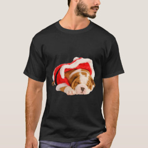 English Bulldog Puppy Santa Costume Fun Christmas T-Shirt