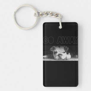 English Bulldog Puppy Social Distancing Go Away Key Ring