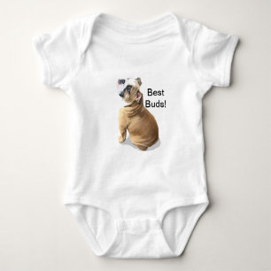 English bulldog puppy with heart design CUSTOMIZE Baby Bodysuit