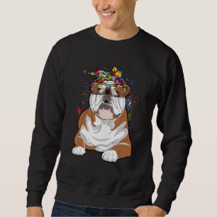 English Bulldog Puzzle Bandanna Glasses Autism Awa Sweatshirt