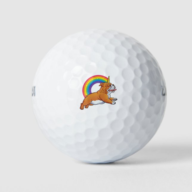 English Bulldog Rainbow Unicorn Shirt for Men Golf Balls (Front)