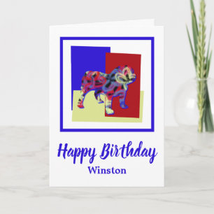 English Bulldog Red Blue Yellow Birthday Card