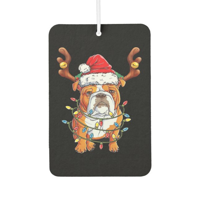 English Bulldog Reindeer Funny Christmas Essential Car Air Freshener (Front)